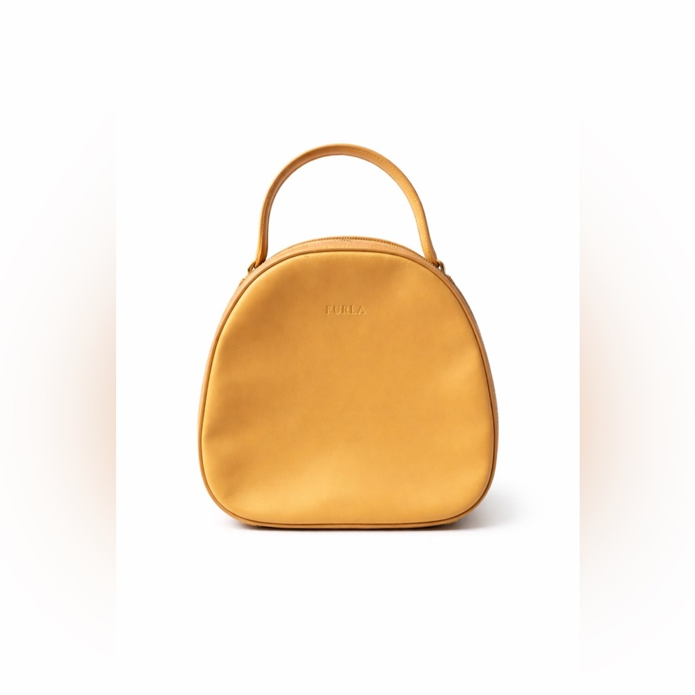 Furla Mini Top Handle Bag Yellow Leather Dome Handbag Italian Designer - Picture 2 of 5